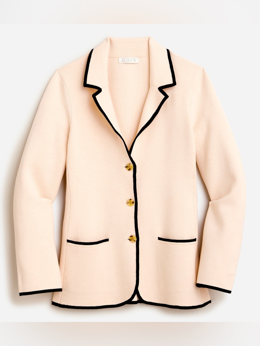 NWOT J.Crew Size M Contrast-Trim Sweater Blazer Jacket - Champagne Black